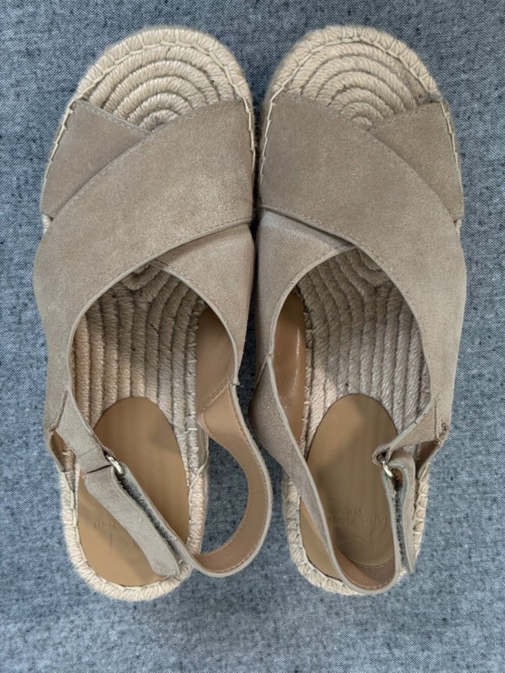 Marc Fisher Taupe Suede Crisscross Espadrille Slingback Wedges